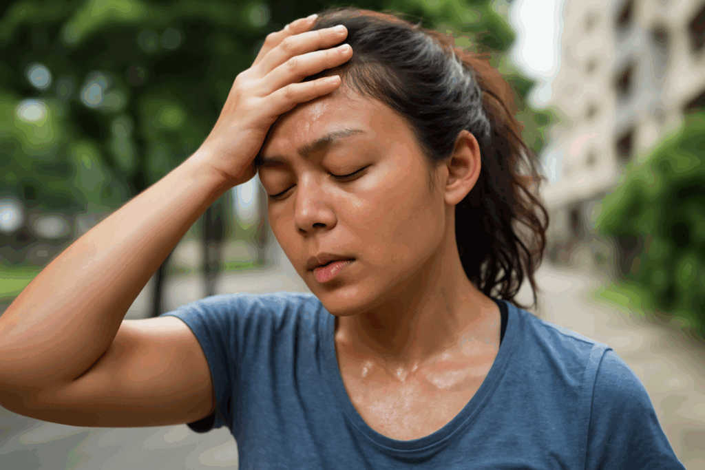 woman sweating due to Singapore's hot weather